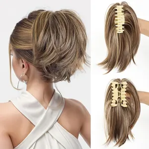 Women's wig ponytail clip-in straight hair bun short messy fluffy hair bun high-temperature fiber ponytail