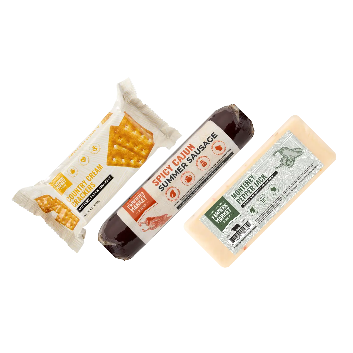 Farmers Market Spicy Snack Gift Set - Keto, Paleo, Low Sodium, Low Sugar Summer Sausage & Cheese Backpacking Bundle