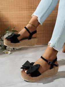 Vortread Women's Sweet Bow Wedge Sandals | 2026 Summer Platform Espadrilles | Comfortable Non-Slip Cork Sole Sandals for Beach & Vacation