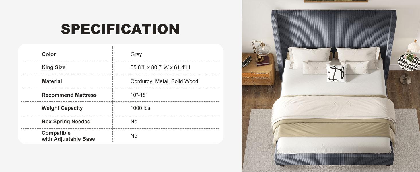 AMERLIFE 61" Corduroy Upholstered Bed Frame, Platform Bed with Vertical Stripe Wingback Headboard, No Box Spring Needed/Unique Bedroom Furniture AMERLIFE 61" Corduroy Upholstered Bed Frame, Platform Bed with Vertical Stripe Wingback Headboard, No Box Spring Needed/Unique Bedroom Furniture