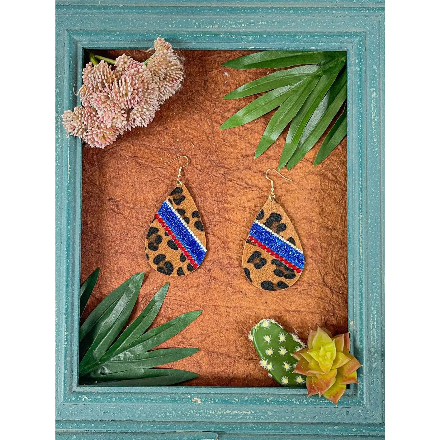 Red, White, and Roar Leopard Teardrop Earrings