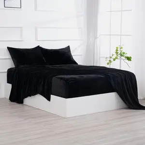 Fleece Bed Sheet Set Twin Size Black --Soft Velvet Plush Twin Bed Sheets with Deep Pockets,No Pilling,Cozy Warmth for All Season - 3 Piece Set Bedding Sheets & Pillowcases