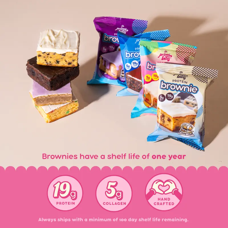 Prime Bites Protein Brownie Variety Pack - 19g Protein and 5g Collagen Chocolate Dessert 7