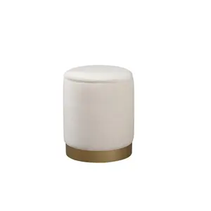 212 MAIN Modern Glam 14 in. Ozman Round Upholstered Stool, Beige Footstool with Storage, Living Room Furniture for Organization, Furniture Living Room