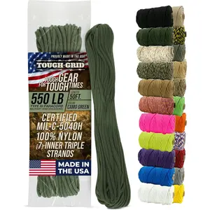 550 Paracord Rope Nylon Parachute Cord Made in USA, Survival Kit for Outdoor Adventures Camping Tactical Gear Emergency Supplies, Military Type III Mil-Spec