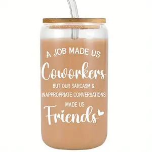 Glass Coffee Cup Gift Set, 16oz Glass Mug for Women & Men Friends, Perfect Colleague Gift, Female Friendship Birthday Present, Stylish Glass Cups, Drinkware