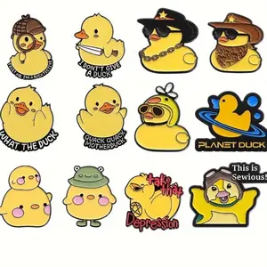 Cute and Funny Duck Enamel Pin - Yellow Design Featuring Various Expressions and Names, Ideal for Gifts and Personal Use