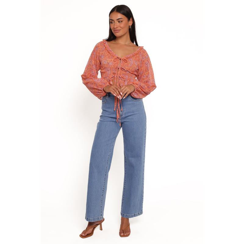 Isolt Tie Front Top - Orange Paisley