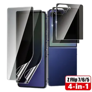 4-In-1 Privacy Tempered Glass Film, Full Coverage 9h Hardness, Anti-Glare Soft Tpu Screen Protector for Samsung Galaxy Z Flip 7/6/5 5g