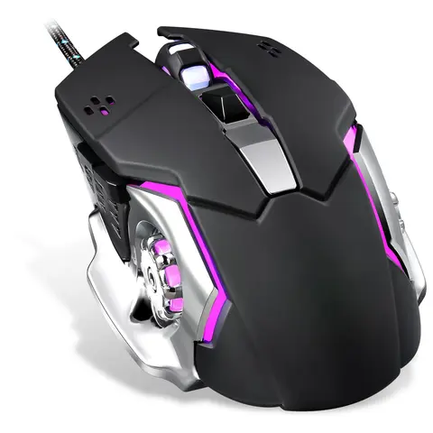 Basaltech Ergonomic Wired Programmable Gaming Mouse - 6 Silent Buttons, 4 Adjustable DPI Levels, Flashing Sensitive Switching, 4 RGB Lights, Durable Build, Steady Wired Link, Desktop Compatible Mouse for Windows/Linux PC Gaming Accessories