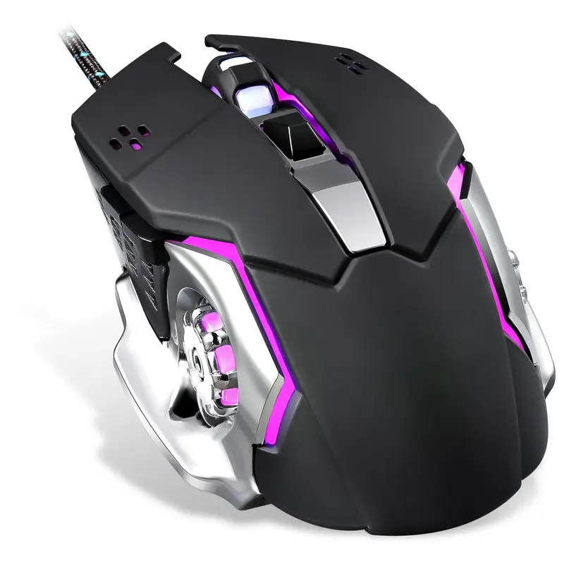 Basaltech Ergonomic Wired Programmable Gaming Mouse - 6 Silent Buttons, 4 Adjustable DPI Levels, Flashing Sensitive Switching, 4 RGB Lights, Durable Build, Steady Wired Link, Desktop Compatible Mouse for Windows/Linux PC Gaming Accessories