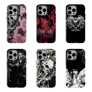 Dark Gothic Thorn Skull Phone Case, Punk Rose Heart Style Shockproof Protective Cover, Mysterious Dark Aesthetic Design for iPhone 16