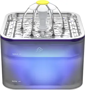 Water Fountain Stainless Steel, 101oz/3L Pet Fountain with LED Light for Cats and Dogs (Grey)