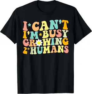 Premium model-Unisex-100% cotton-I can't I'm Busy Growing 2 Humans Twin Mom Pregnancy Funny T-Shirt Casual Fabric, Shortsleeve, Clothes,summervibes