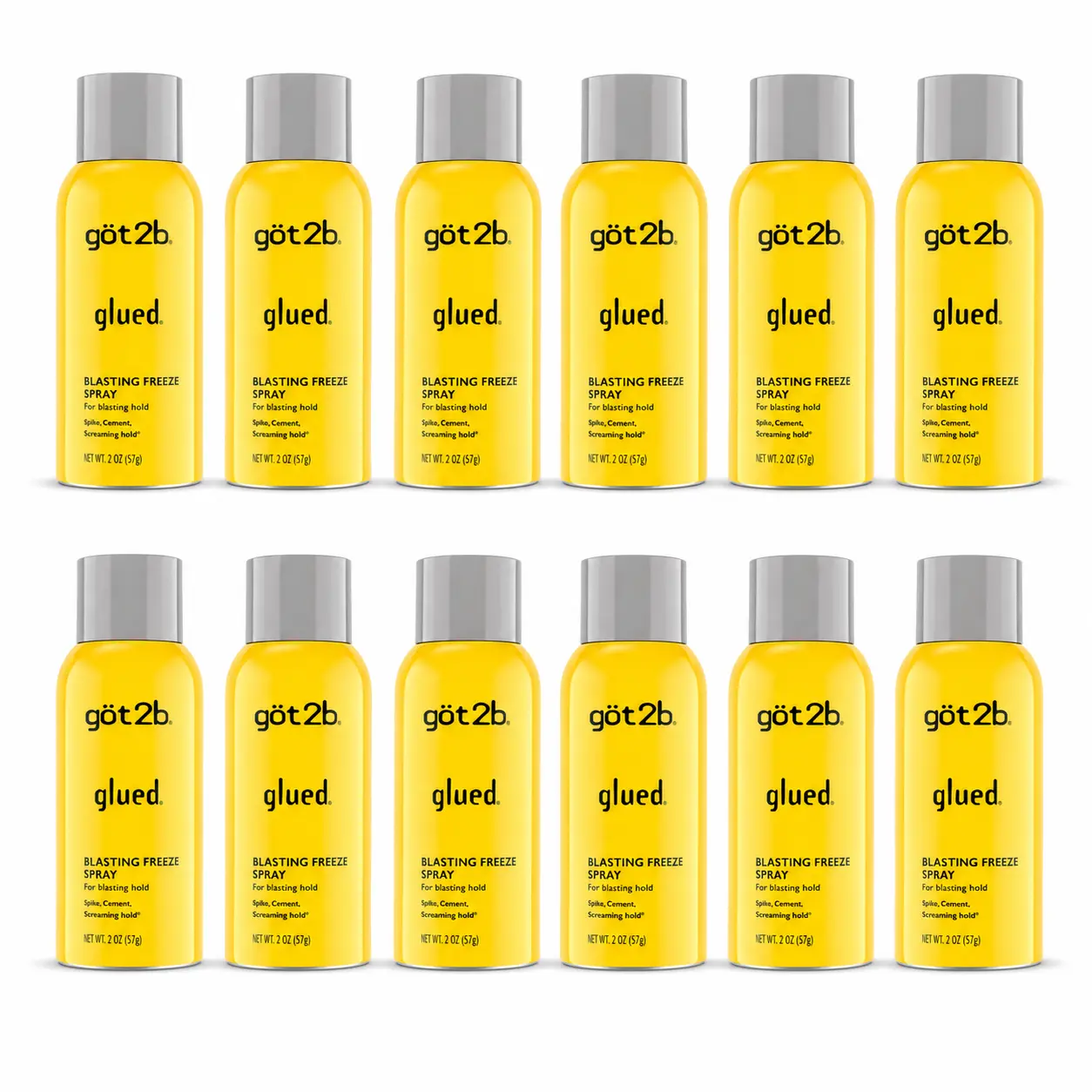 got2b Glued Blasting Freeze Hairspray, (Pack of 12) Travel Size 2 oz Aerosol, Strong Hold Styling Spray for Updos & On-the-Go Hair