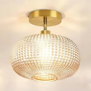 Semi Flush Mount Ceiling Light,Vintage Ceiling Light Fixture,Hallway Lighting Fixture with White Glass Shade,Globe Glass Light Fixture,Kitchen Lighting Fixtures Ceiling for Bedroom,Bathroom,Porch(NO Bulb)