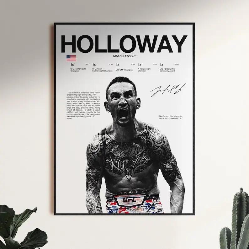 Max Holloway Poster, UFC Wall Print, MMA Wall Print, Fighter Poster, Gym Poster, UFC Fan Room Decor, Gift for Him, ufc Champion