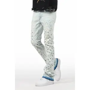 Twinkle Blue Rhinestone Stacked Flare Jean