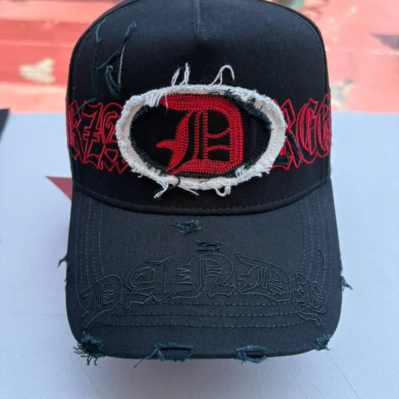 Dandy Fuerza Regida G5 Hat - Black Baseball Cap with Red and White Embroidery, Adjustable Fit, Casual Style