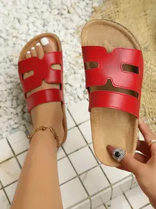 Women's Casual PU Leather Sandals, Breathable Soft Sole, Anti-Slip Flat Shoes, Summer Beach Resort Home Wear, Comfortable and Stylish