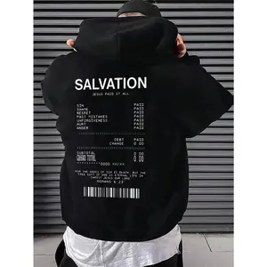 Men's "Jesus Paid It All" Receipt Hoodie - Comfy Cotton-Polyester Long Sleeve, Breathable Soft Fabric, Christian Casual Menswear Sweatshirt