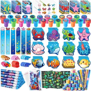 Summer Spring Gift 120Pcs Under the Sea Party Favors Ocean Animals Party Stampers Stickers School Stationery Bulk for Kids Sea Shark Birthday Mermaid Party Goodie Bag Stuffer Classroom Gifts Rewards Supplies