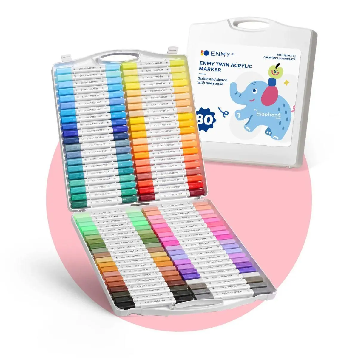 ENMY Kids Dual-Tip Colorful Marker Set - 48/60/80 Vibrant Brush Tip Paint Pens, Non-Toxic Acrylic Material, School Art Supplies, Kids' Birthday Gifts