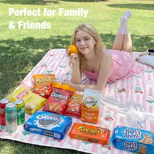【Mother's day Deal】Waterproof Picnic Blanket with Cute Fruit Print, Extra Large Sandproof Beach Mat, Portable Foldable Outdoor Mat for Summer Picnic, Camping, Park, Beach, Hiking, Travel, Family Outdoor Essentials, Durable & Washable for All Season Use