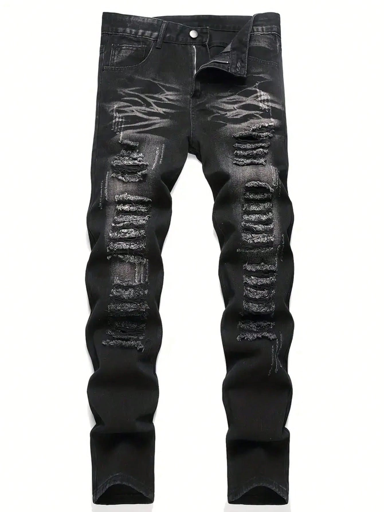 2 Pieces Men's Jeans Black & Camouflage Pattern Fashion Denim Pants Y2k Streetwear Ripped Casual Trouser Pocket Menswear