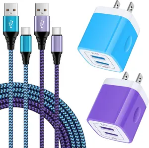 USB Type C Charger Plug Dual Port Fast Wall Charger Phone  Block with 2Pack 6Ft C  for  Galaxy S24 S23 S22 S21 S20 A14 A54 A13 A53 A23, 16 15, Pixel 9 8 7 6 Pro 7a 6a 5