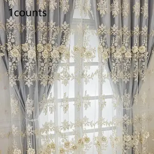 Double Layer Embroidered Blackout Curtain, Home Decoration Curtain, Easy Installation, Suitable for Living Room Balcony Dining Room, Finished Drapery Panel