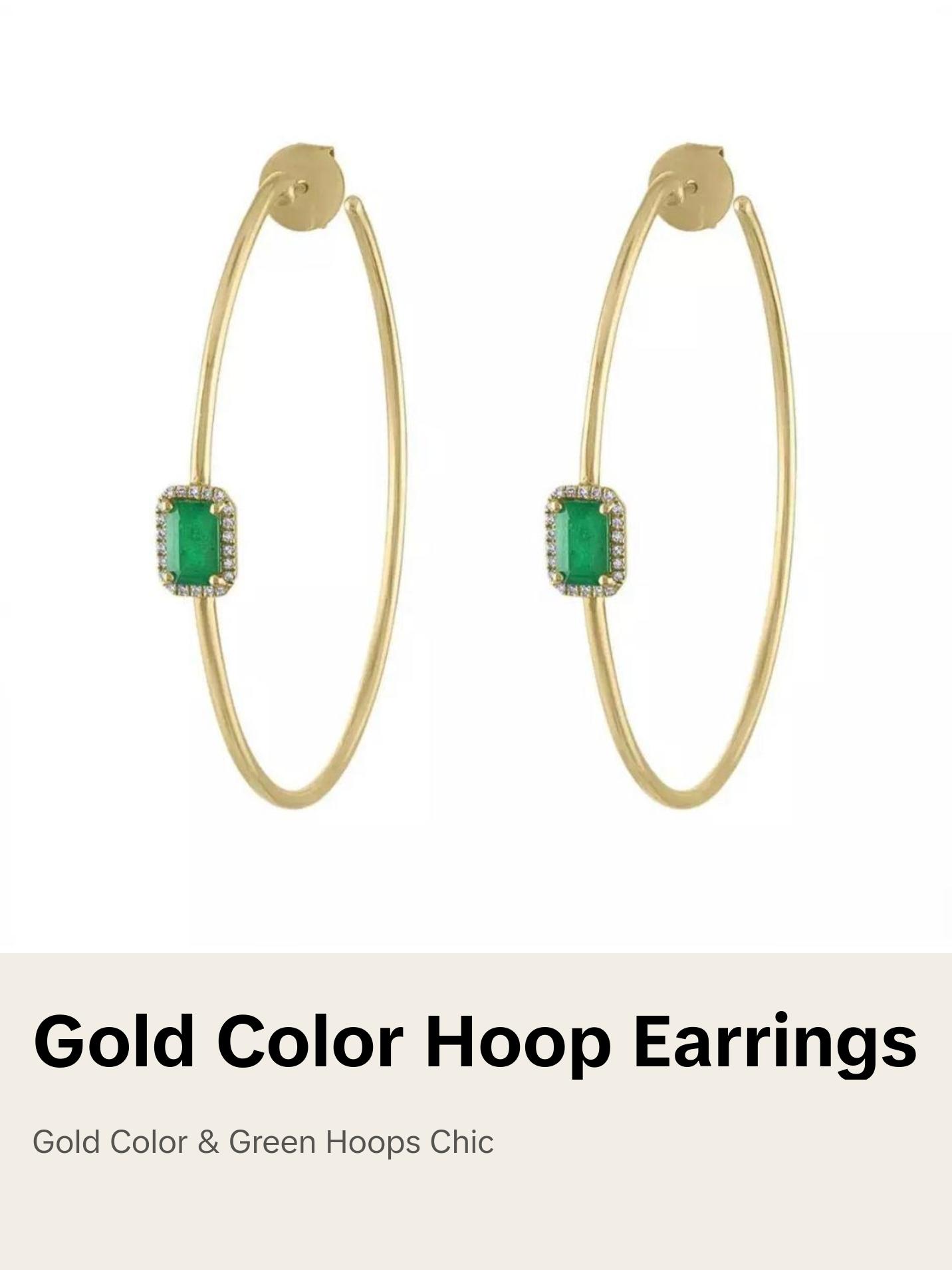 Green Ground Circle Hoop Earrings with Decorative Green Stone and Simple Design
