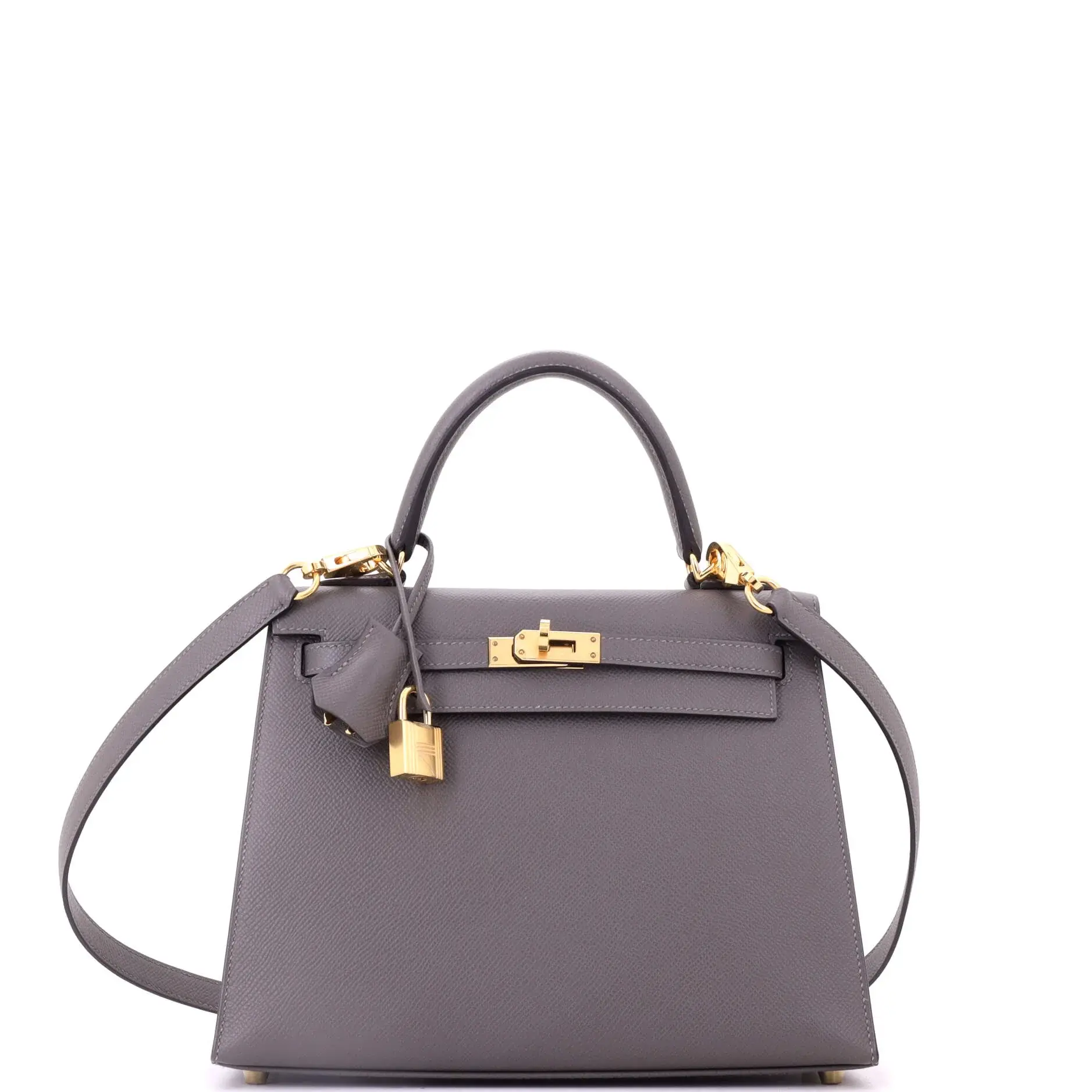 Pre-owned HERMÈS Leather Top Handle Bags Hermes Kelly Handbag Grey Epsom with Gold Hardware 25 by Rebag
