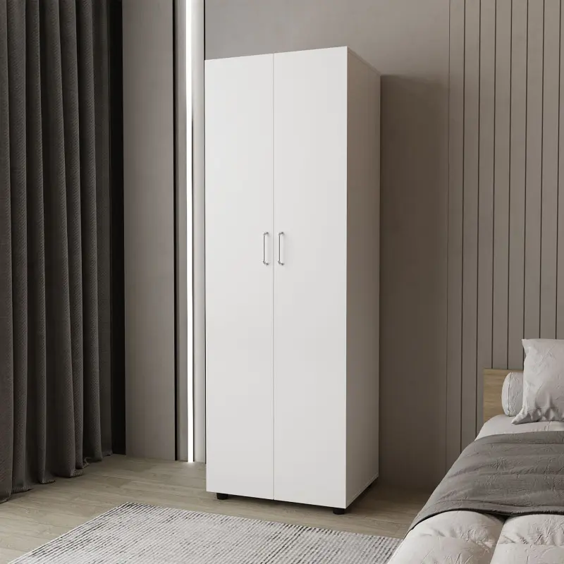 FM FURNITURE Pisinemo Armoire with 2 Doors and Hanging Rod White