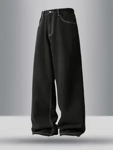 Men's Solid Color Wide Leg Slouchy Jeans, Loose Casual Comfy Denim Trousers for Daily Wear, Fashion Men's Bottoms for All Seasons