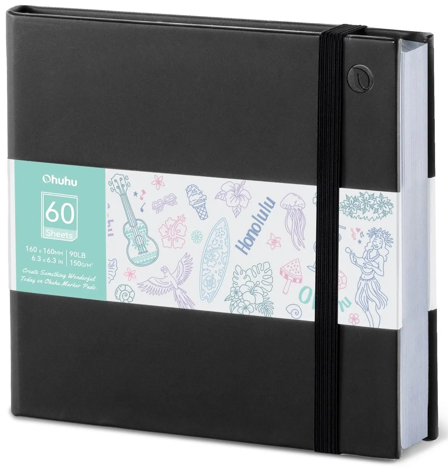 Ohuhu Marker Pad Art Sketchbook: 6.3"x6.3" Square Format Mini Sketchbook for Beginners, 90 lb/150 gsm Smooth Surface Bleedproof Paper, 60 Sheets/120 Double-Sided Pages, PU Hardcover DIY Cover for Alcohol Markers - Marker Pad Series of Ohuhu