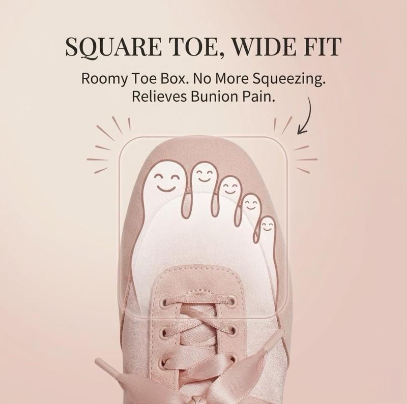 VIVAIA Women's Satin Square-Toe Sneakerina Sneakers, Adjustable Lace-Up Ballet Flats with 2 Laces,Wide Toe Box,Suede-Like Integrated Insole Machine Washable, Lightweight,Triple-Sole Comfort Balletcore  (Cristina)