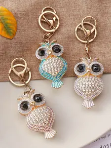 Cute Owl Design Artificial Crystal Decor Keychain, Fashionable Keychain for Women & Men, Trendy All-match Keychain for Birthday Gift