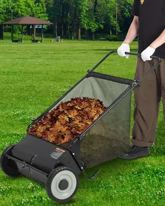 21-Inch Push Lawn Sweeper, 3.5 Cu. Ft. Hopper Capacity Leaf & Grass Collector with 4 Spinning Brushes, Adjustable Height, for Grass Clippings, Leaves & Debris, Black
