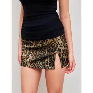 Cider Low Rise Leopard Split Mini Skirt