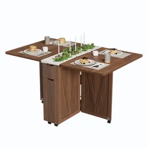 Folding Dining Table,Dinner Table with Storage and Shelves,Space Saving Dining Table with 6 Wheels, Kitchen Table for Small Spaces, Not Including Chairs