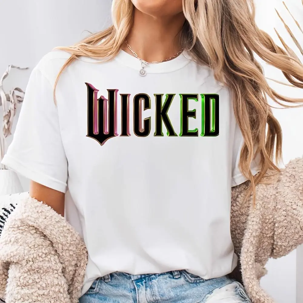 Wicked Text Graphic Print, Women's T-shirt, Musical Movie Theme Fan Merch, Casual Daily Wear Street Style Outfit