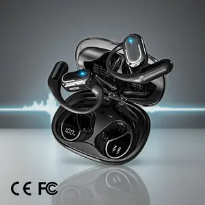 T5-5.4 Headphones True Wireless Stereo Earbuds 35H Playtime LED Power Display IPX5 Waterproof Open Ear Buds for Sporting Working Studying Black Audio