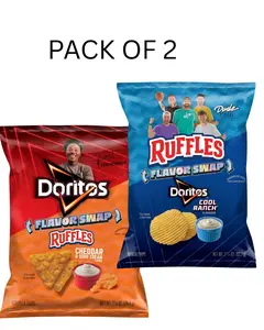 Ruffles Doritos Cool Ranch Flavor Swap Potato Chips (63.7g) & Doritos Ruffles Cheddar and Sour Cream Tortilla Chips (74.4g), Pack of 2, snacks, snacks foods, chips & crisps, potatos, tortillas, food gourmet
