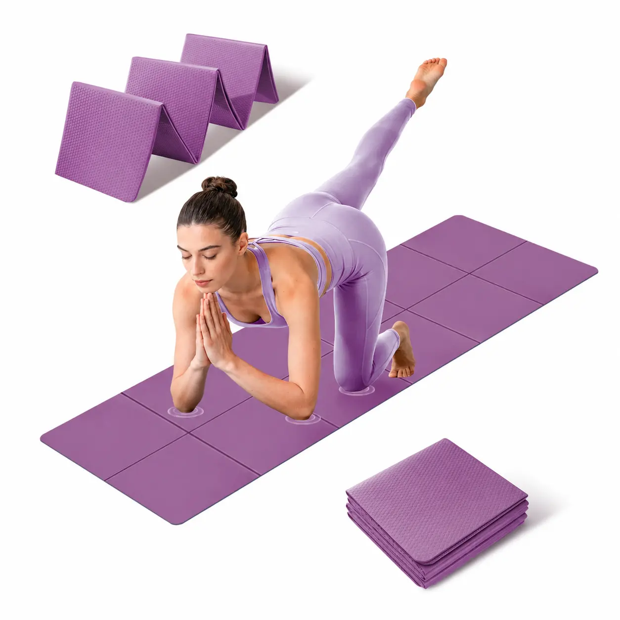 Foldable Yoga Mat for Home Workout, Non Slip Exercise Mat with Carry Bag, Portable Fitness Mat for Yoga Pilates Stretching & Floor Exercises