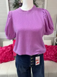 RAISED RIB PUFF SLEEVE TOP
