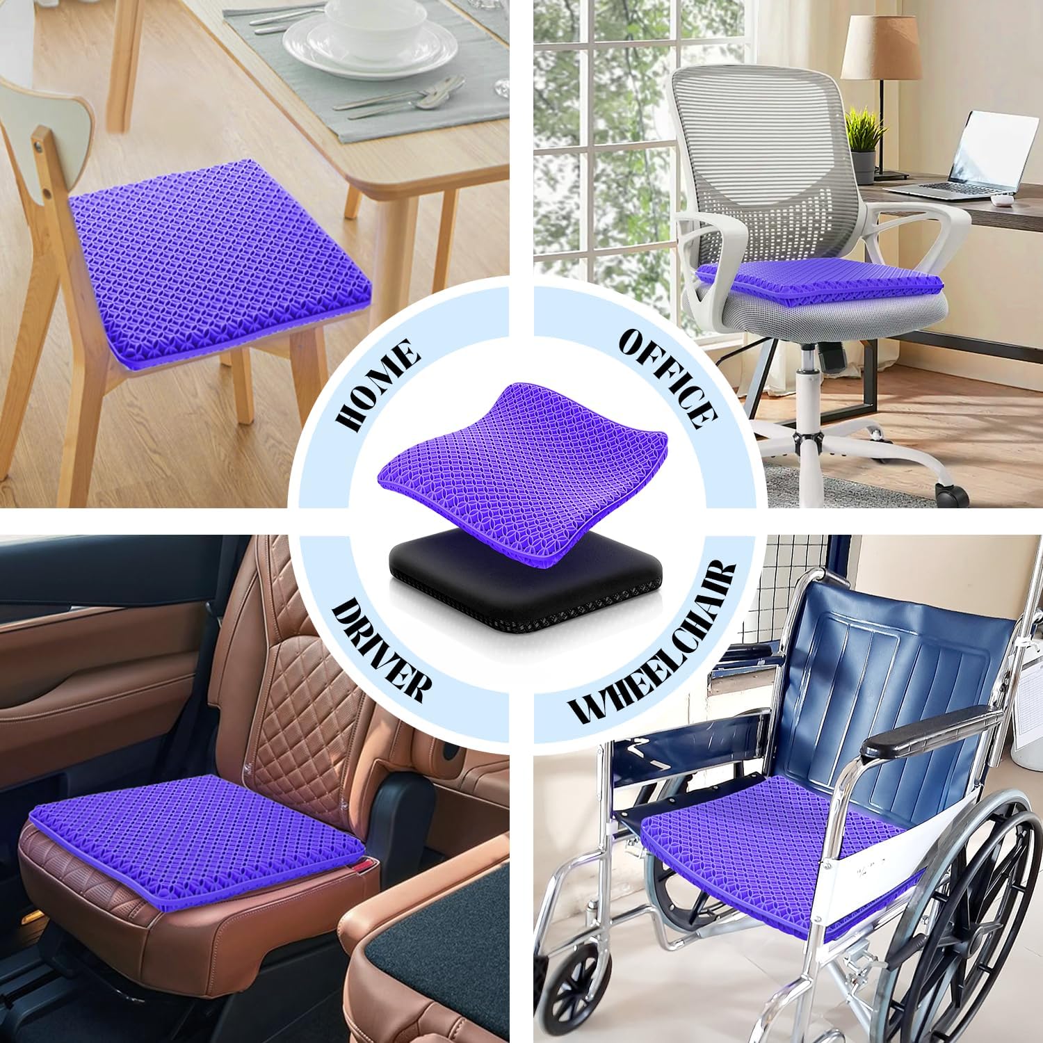 Thick Gel Seat Cushion, Cooling seat Cushion (Super Large & Thick), 16.54×14.17×1.38 inch Breathable Honeycomb Design Absorbs Pressure Points Seat Cushion, Gel Cushion for Office Chair, Home Car seat Cushion for Wheelchair