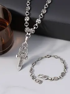 Two-piece set: fashionable and trendy necklace and punk retro bracelet, suitable as a gift for your beloved man