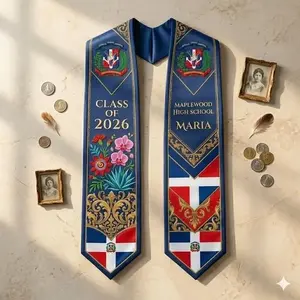 Dominican Republic Personalized Graduation Stole Class of 2026 Custom Maplewood High School Sash Premium Satin Embroidered Floral Graduation Scarf for Maria Unique Senior Gift Heritage Pride
