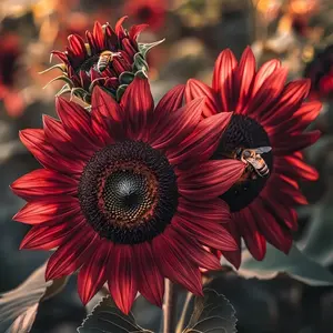 100 Red Sun Sunflower Seeds - Deep Burgundy Blooms, Unique Garden Variety, Easy to Grow Annual Flower for Borders & Bouquets, Fast-Growing in Full Sun, Attracts Pollinators, Ideal for Beginners